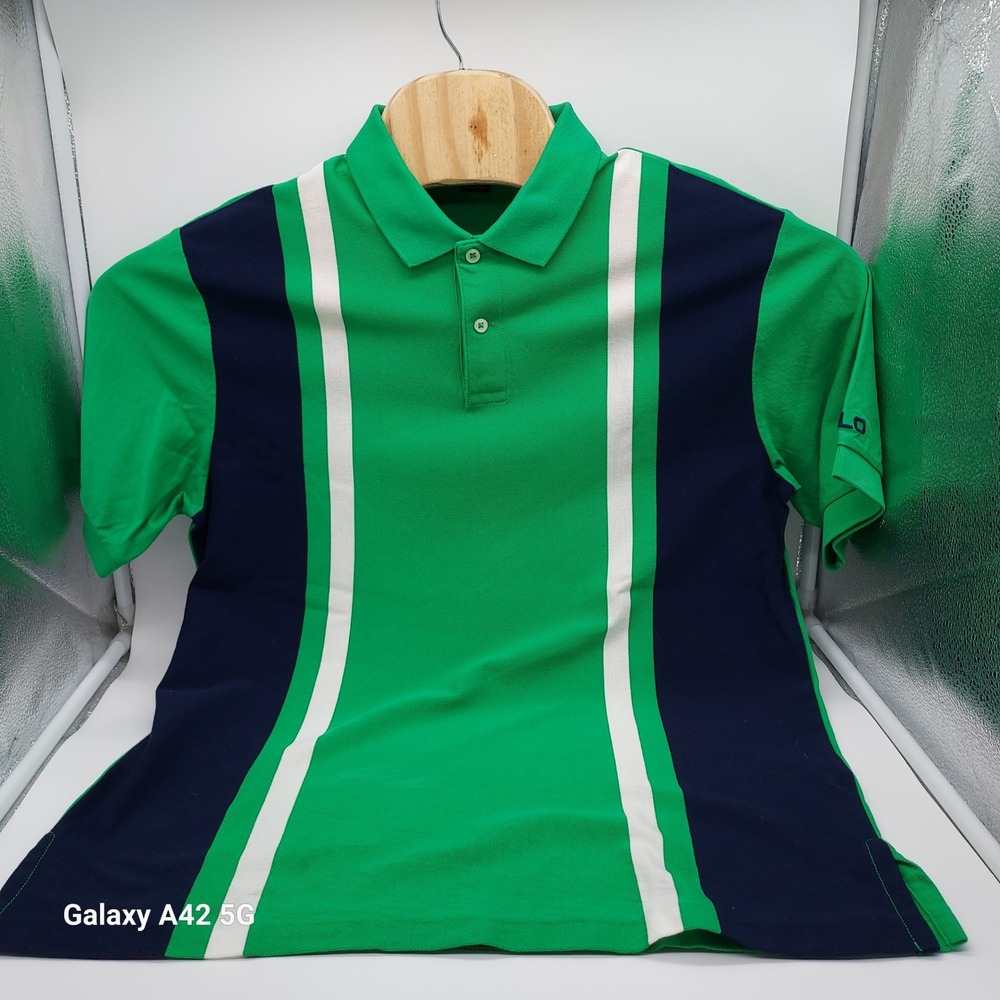Polo Ralph Lauren Mens Pima Cotton Stripe Polo Shirt Green Navy White Medium